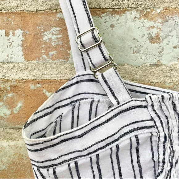 Brandy Melville Bustier Crop Top White Blue Stripe Button Up Tank Linen Cotton - Picture 5 of 8